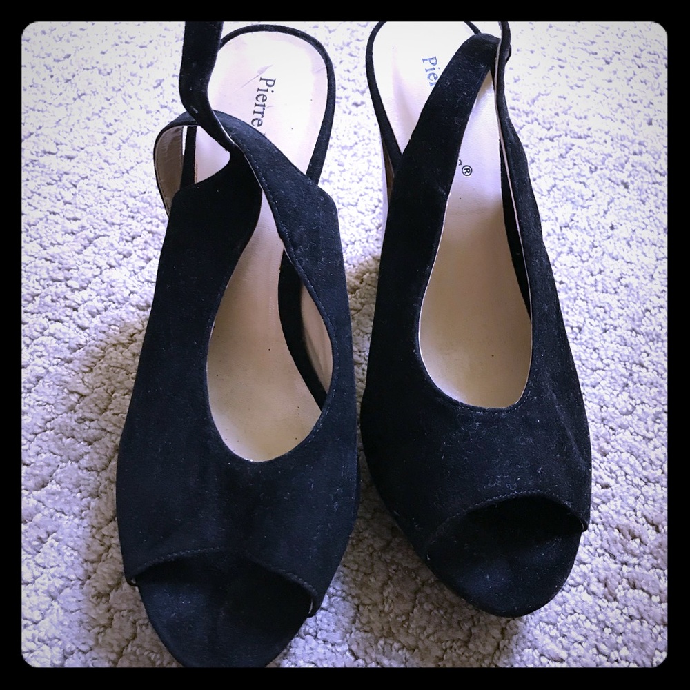 Black stacked heels size 7